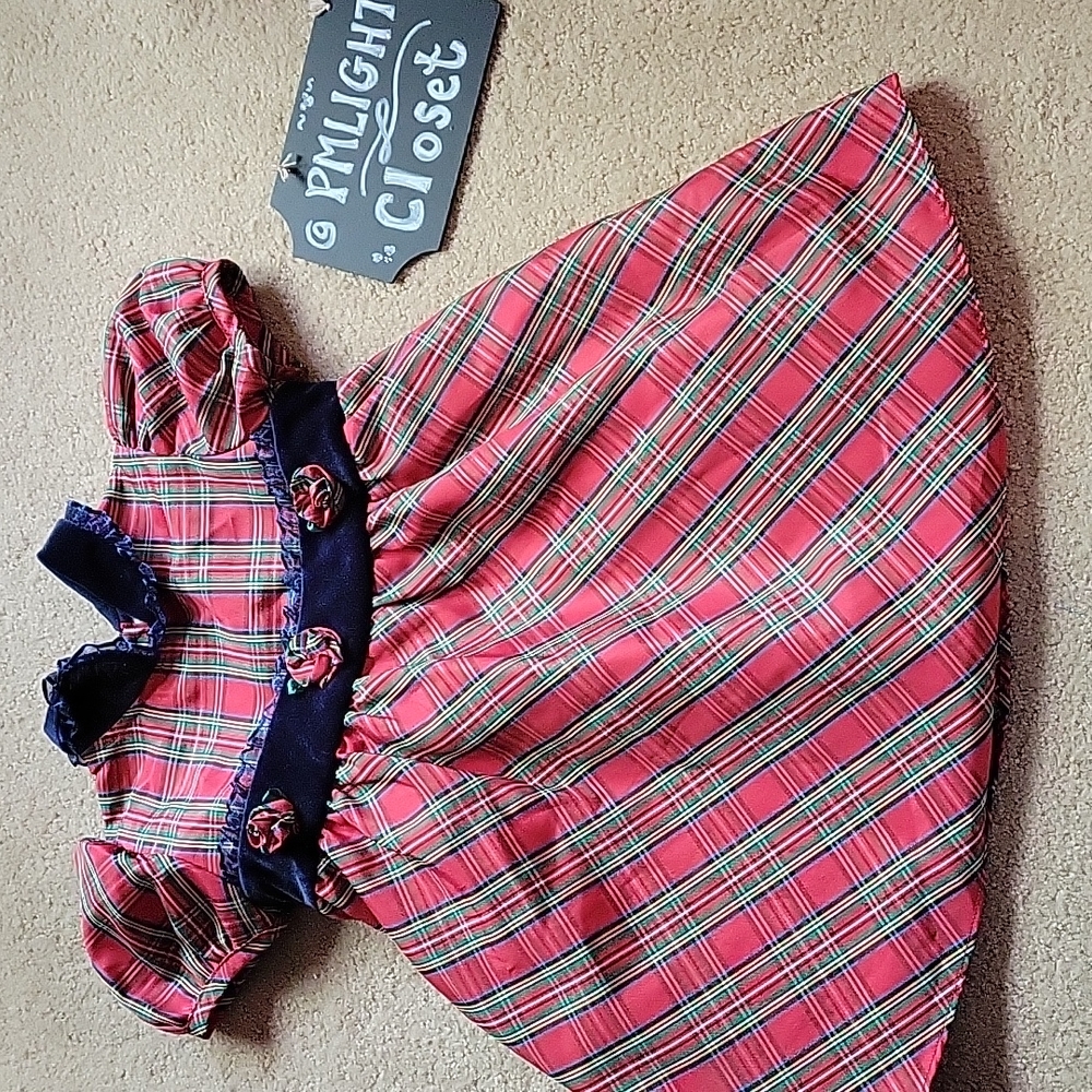Little Bitty Plaid Dress 18 months Navy Red Short Sleeve